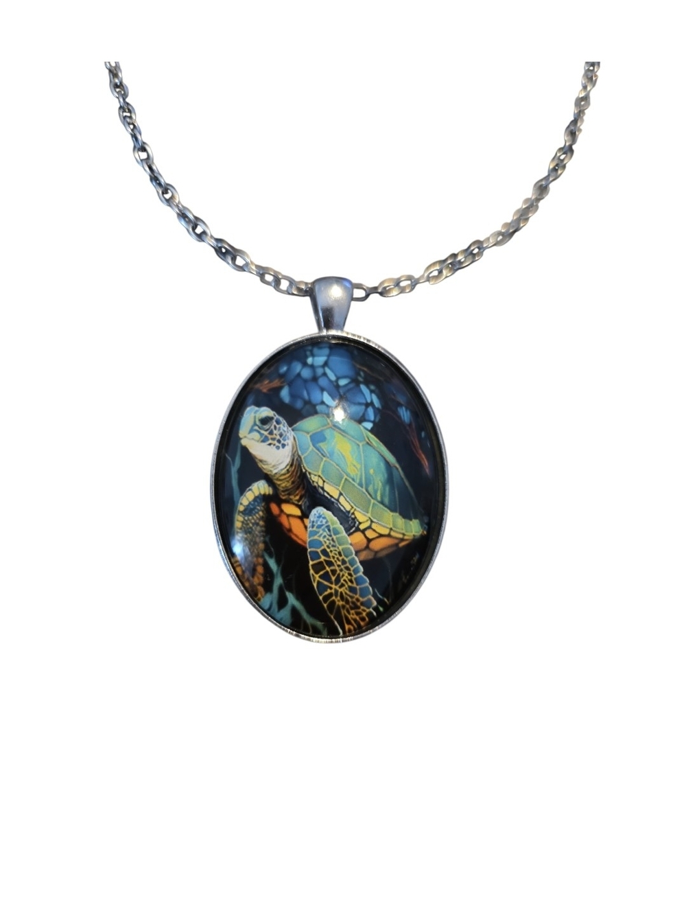 Sea Turtle Glass Pendant Necklace - Blue & Green
